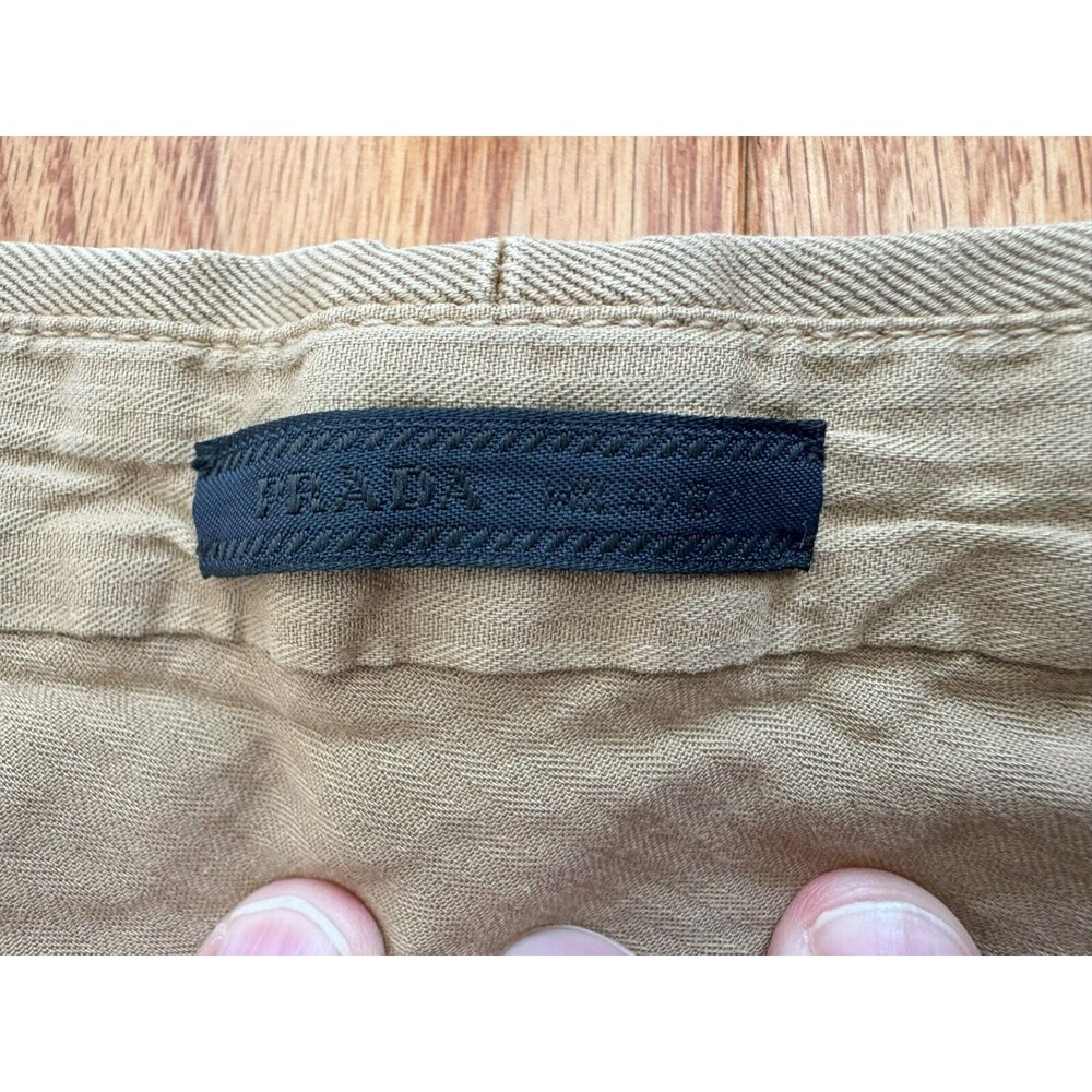 Prada Mens 34 (50) Brown Khaki Tight Fit Flat Front Canvas Straight Pants Chino - Picture 7 of 15